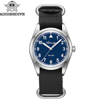 ADDIESDIVE 36mm Men's Analog Watch Bubble Mirror Glass 100m Waterproof Luminous Watch Simple men Quartz Watches with Nylon Strap