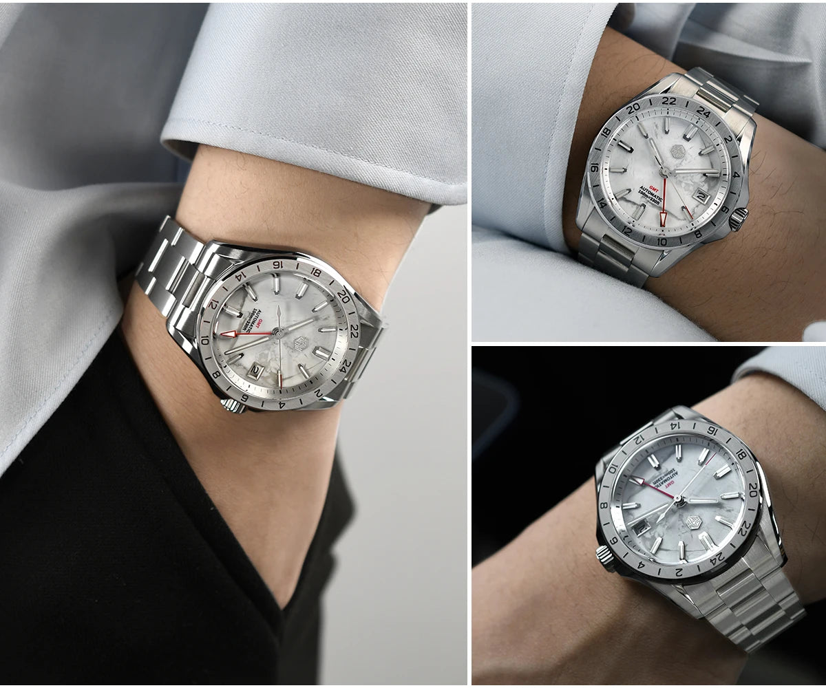 Reloj de lujo para hombre San Martin 39mm con esfera de aventurina, NH34 GMT automático mecánico, zafiro, resistente al agua, luminoso, SN0129