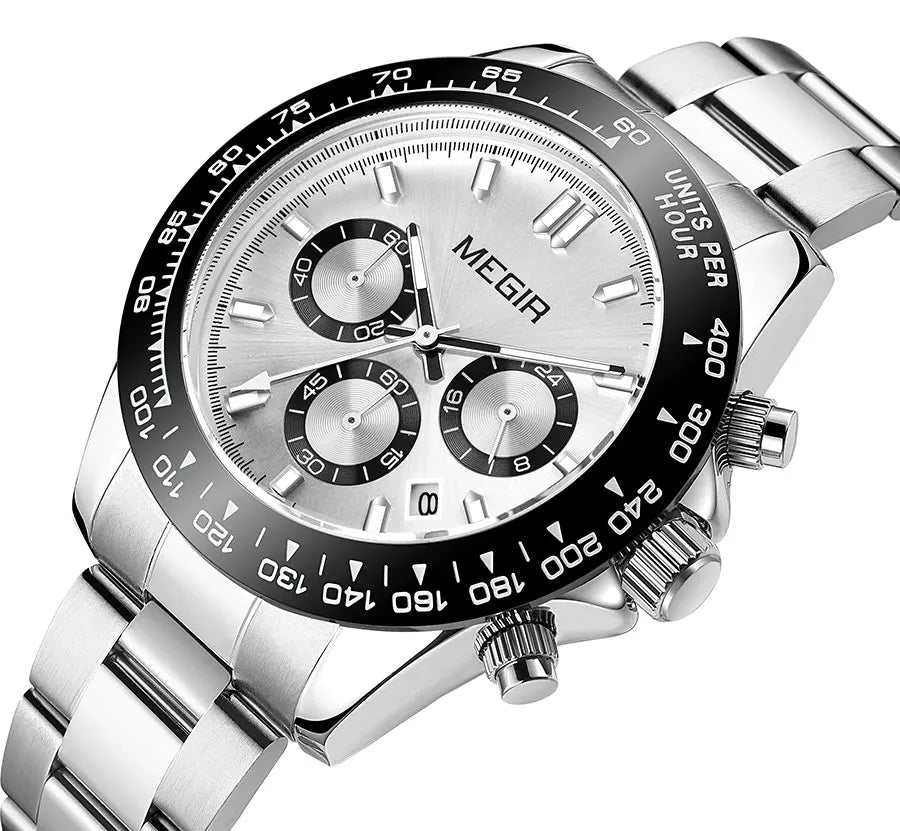 Reloj de hombre MEGIR, marca de lujo, reloj deportivo de cuarzo, correa de acero inoxidable, resistente al agua, cronógrafo, reloj de pulsera