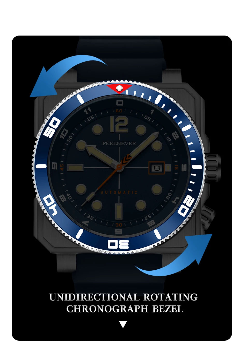 Relógio de Mergulho Automático para Homem FeelNever 8215 Movement, Super Luminoso, Aço 316, Vidro de Safira, Relógio Mecânico Desportivo Masculino