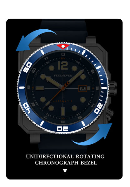 Relógio de Mergulho Automático para Homem FeelNever 8215 Movement, Super Luminoso, Aço 316, Vidro de Safira, Relógio Mecânico Desportivo Masculino
