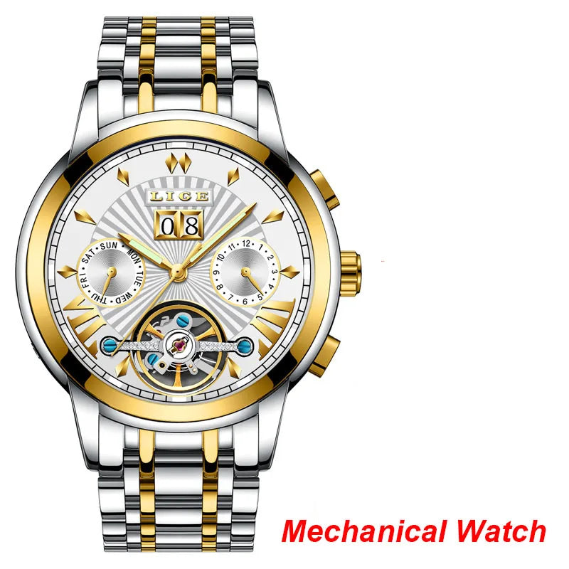 LIGE mekaniske automatiske armbåndsure til mænd – Luksuriøst ur i topklasse med tourbillon, elegant og vandtæt model, ideelt til arbejde eller formelle lejligheder.