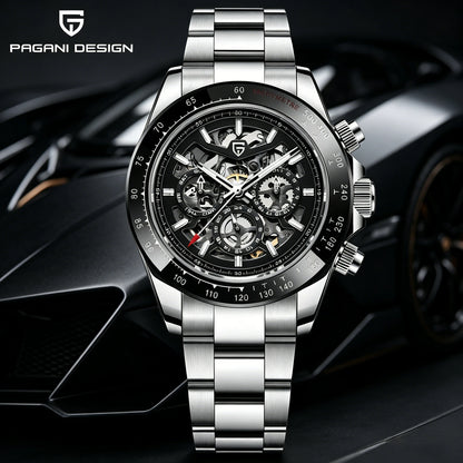 PAGANI DESIGN Orologio meccanico automatico da uomo in acciaio inossidabile, impermeabile 10Bar, sportivo, di lusso casual per uomo