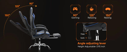 JHK Ergonomic Racing Gaming Chair Adjustable Swivel PU Leather with Headrest and Lumbar Support for Office Computer Living Room