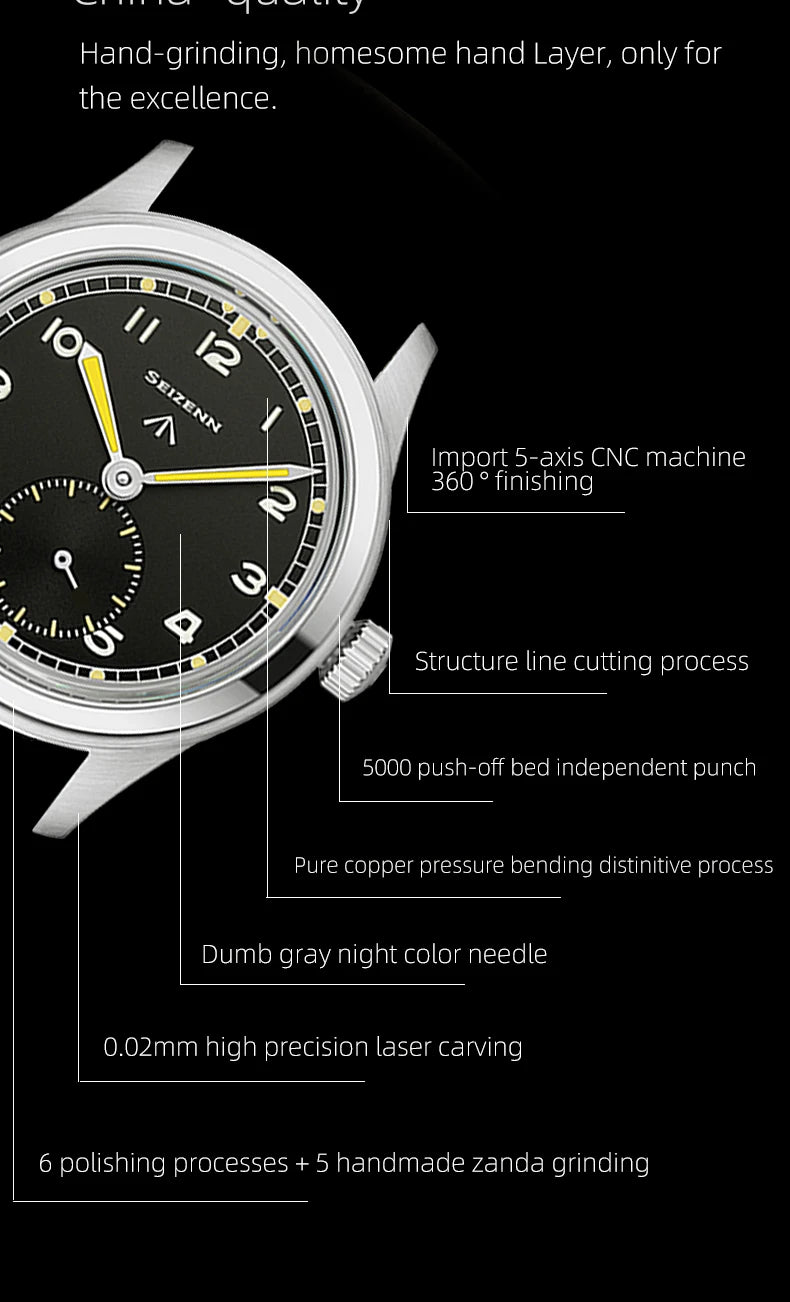 Classic Retro Arrow Pilot Watch Male Mens WWII 12 Mechanical Satch Manual Hand Wind Luminous Stain Steel Merkur 38mm Case