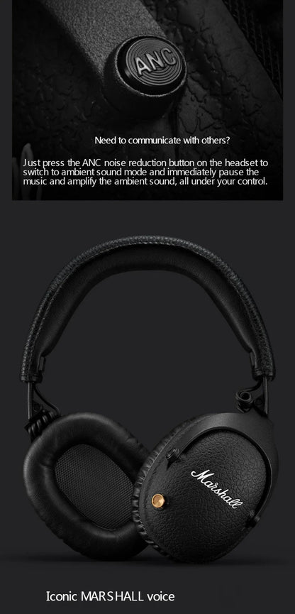 Auscultadores sem fios com cancelamento de ruído Marshall MONITOR II A.N.C. – Headset Bluetooth premium over-ear com graves profundos, microfone e áudio para gaming
