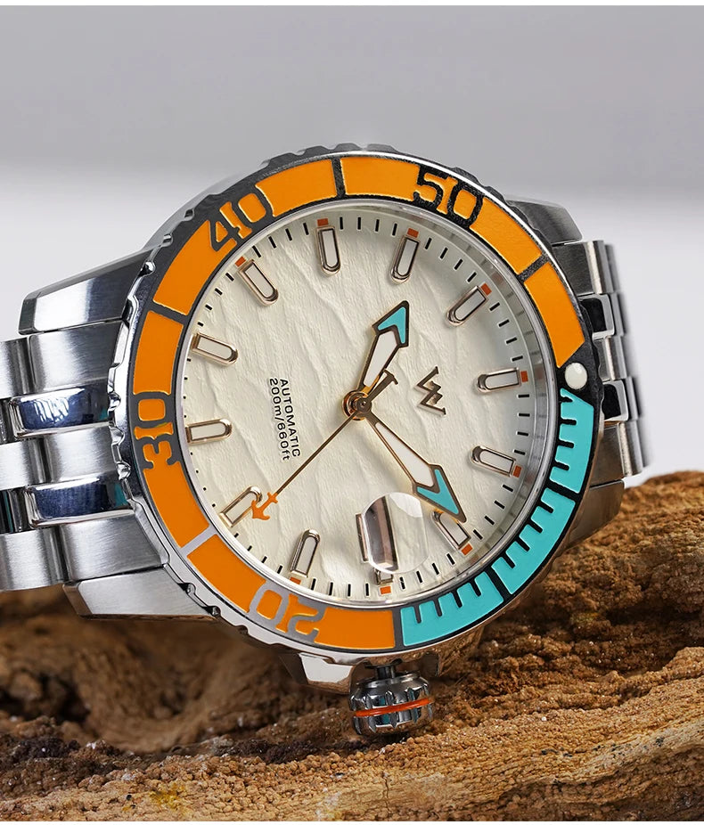 WM Watch Automatic Mechanical Watches NH35 Anti-reflective 200 Water Resistant Sapphire Crystal Welly Merck Watch WM206
