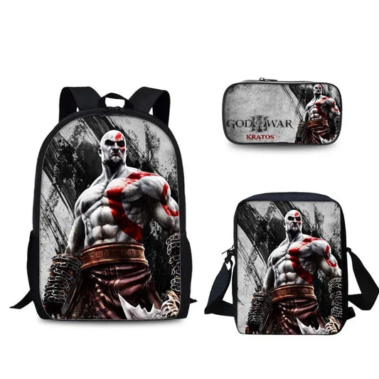 Game God of War Schoolbag Backpack Lunch Bag Pencil Case Set Gift for Kids Students