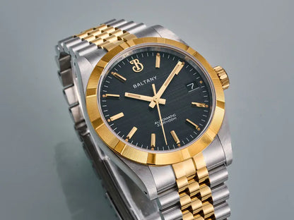 Baltany S4102 Business Men's Automatic Mechanical Wristwatch 36mm Linen Dial Engine Turned Bezel NH35 Luxury Dress Watch