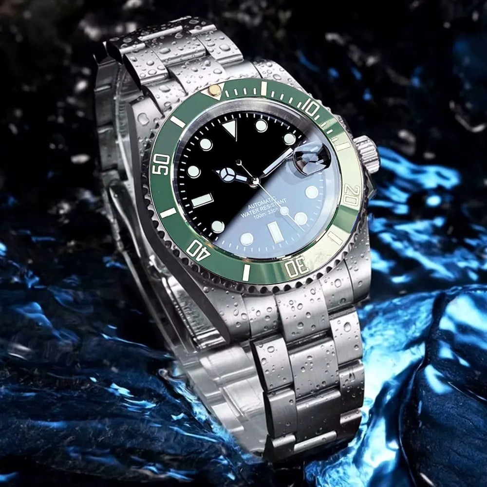 Orologio da uomo automatico 200m impermeabile Miyota8215, orologio subacqueo 40mm con movimento meccanico, luminoso, cinturino Jubilee e fibbia Glide Lock