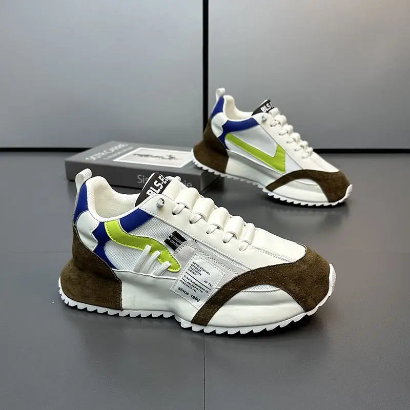 Men's Casual Sports Four Seasons Moccasins Trendy Designer Personality Lace-Up Leather Sneakers Comfortable Breathable