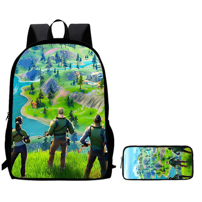 2Pcs Fortnite Kids Backpack Set Pencil Case Lightweight Durable School Bag for Boys Girls 6-9 Years Old Daily School Supplies