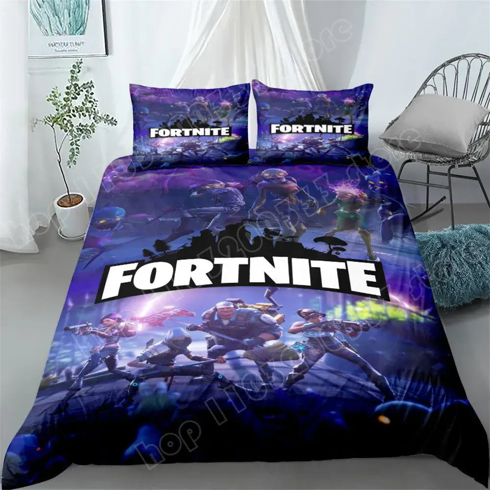 Fortnite Bedding Set 3pcs 3D Printed Bedroom Bed Linens Game Cartoon Decorative Bedding Duvet Cover Pillowcase Birthday Gift
