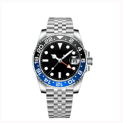40MM Custom Logo New Men Quart Wristwatch Jubilee Stainless Quartz GMT Watch Sapphire Glass Men Watches Waterproof Luminous