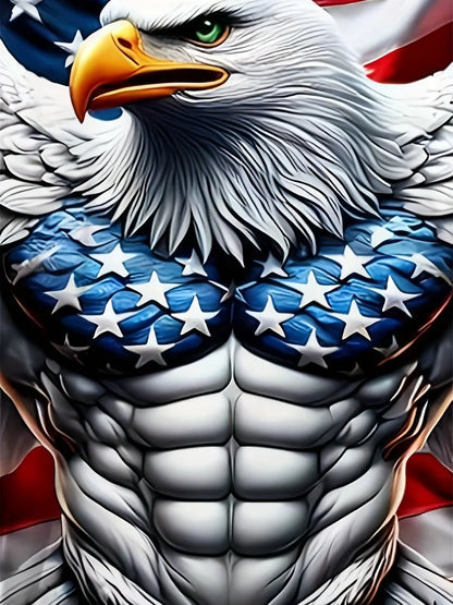 T-shirt patriótica para homem com estampado 3D de águia, gola redonda, manga curta, estilo casual, para verão, moda, atividades ao ar livre e vestuário masculino