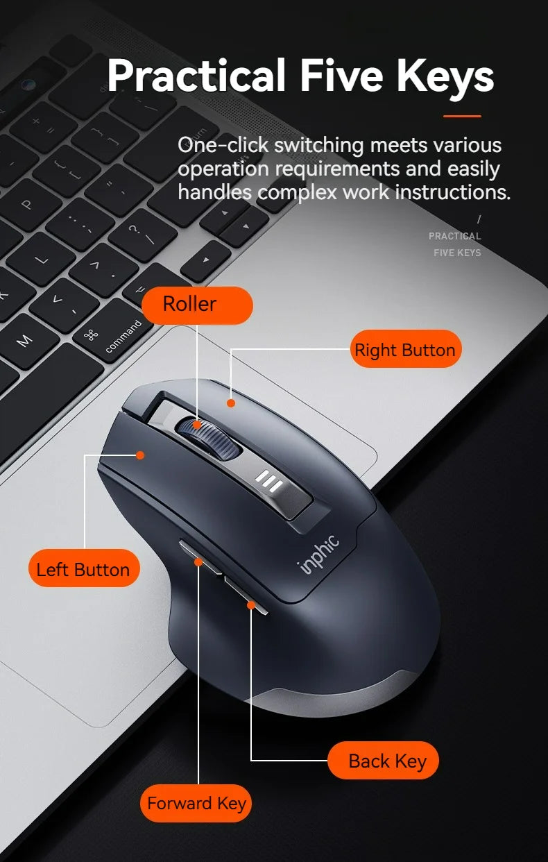 Inphic M9 Kabellose Maus 2.4G USB-Empfänger Wiederaufladbar Type-C Stummschaltungstaste Energieanzeige Ergonomische universelle Office-Maus