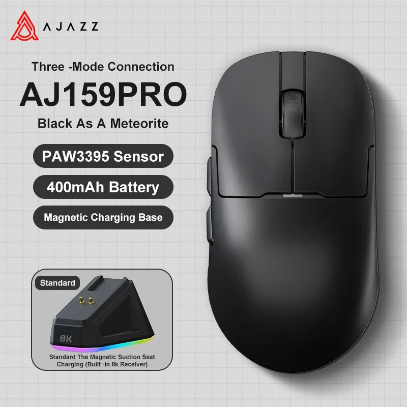 Mouse gaming Ajazz AJ159 PRO/APEX 8000Hz Rebound Rate Paw3950 con schermo a colori, supporto magnetico AJ159P per ufficio e gaming