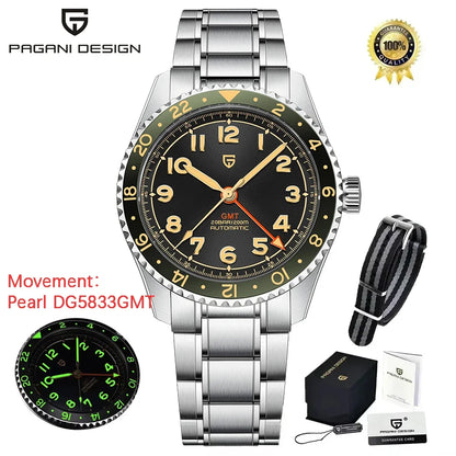 PAGANI DESIGN 2026 NEW Top GMT Men Automatic Mechanical Watches Pearl DG5833 Waterproof Luminous Sapphire Glass reloj hombre