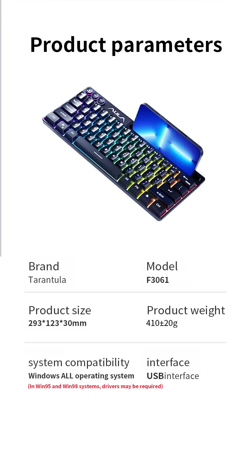 AULA F3061 Mechanical Touch Feel Keyboard 61 Keys Wired Mini Keyboard RGB Backlight Keyboard Desktop Laptop Game Keyboard