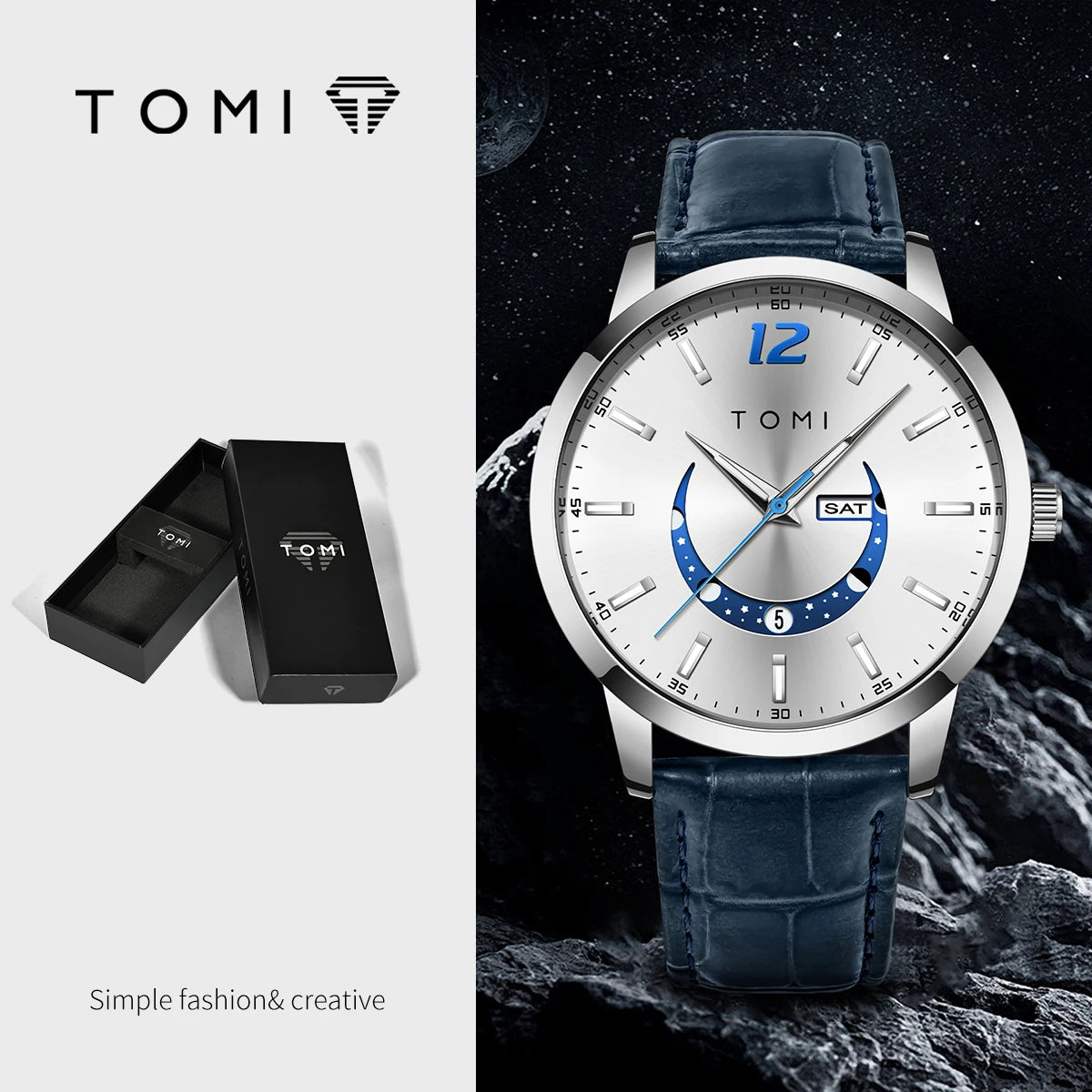 Reloj de cuarzo TOMI, de estilo elegante y profesional, con correa de piel, caja de aleación y esfera con agujas: diseño de alta gama, ideal como regalo para hombre.