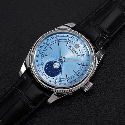 Sugess 40mm Men's Moonphase Automatic ST2108 Movement Sapphire Crystal Mechanical Wristwatch Waterproof Date 2024 New