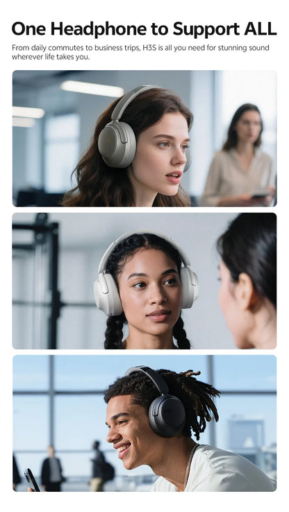 Auscultadores Over-Ear QCY H3S ANC Bluetooth 6.0 – Áudio Espacial Hi-Res LDAC, Cancelamento de Ruído Adaptativo -56dB, Auscultadores Sem Fios