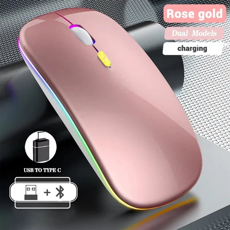 Mouse wireless ricaricabile a doppia modalità Bluetooth compatibile e 2.4G USB per computer, laptop, iPad, tablet e notebook, mouse da gaming