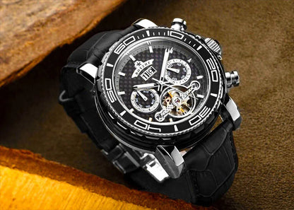 BOYZHE Brand Luxury Tourbillon Mechanical Watch Men Sports Leather Strap Waterproof Classic Date Week Automatic Sapphire Watches