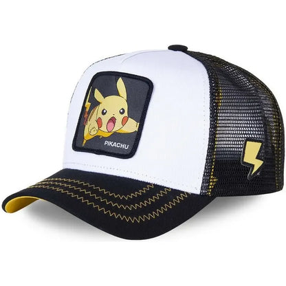 Pokémon-broderet baseballkasket med Pikachu, Gengar, Snorlax og Psyduck – anime-inspireret, justerbar, åndbar mesh-kasket – cosplay-gave