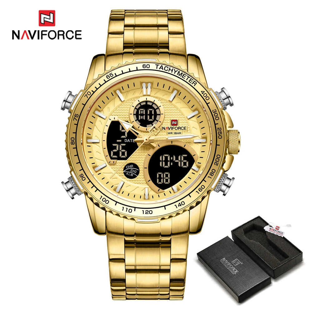 Orologio sportivo da uomo NAVIFORCE – Orologio da polso originale di lusso in acciaio inossidabile, modello militare impermeabile con doppio display