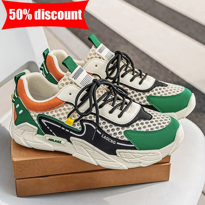 Men's Sports Shoes Summer Mesh Casual Fashion Lace-Up Walking Shoes 2026 New Youth Daily Commuting Comfortable Versatile Sneakers