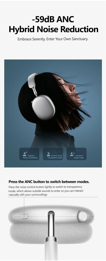 Auriculares inalámbricos Picun F8MAX ANC con cancelación activa de ruido híbrida de 59dB, audio espacial, Bluetooth 6.0, diseño over-ear y hasta 180H