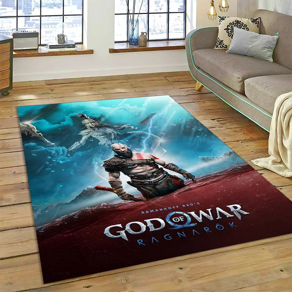 God of War Games Kratos Cartoon 3D Carpet Rug for Bedroom Living Room Home Sofa Decoration,Children Game Large Decor Floor Mat