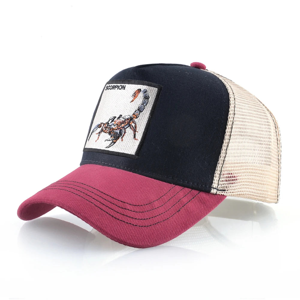 Unisex Trucker Cap With Embroidery Scorpion Patch Men's Baseball Cap Women Snapback Hip Hop Hat Outdoor Breathable Visor Hat