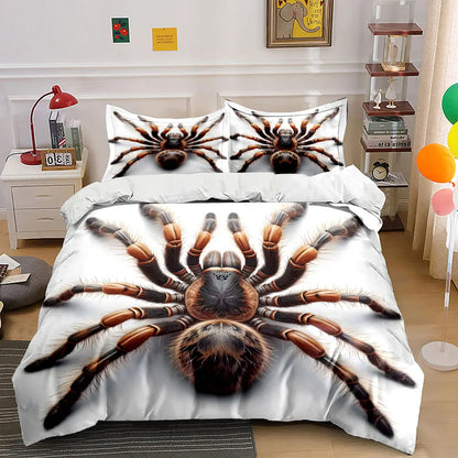 Conjunto de capa de edredão com padrão de aranha peluda em 3D em grande plano, estampagem digital colorida, roupa de cama em poliéster com fecho de correr, presente para crianças