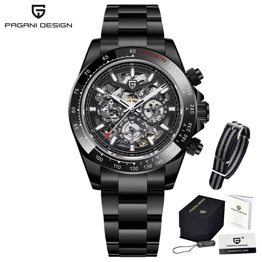 PAGANI DESIGN Orologio meccanico automatico da uomo in acciaio inossidabile, impermeabile 10Bar, sportivo, di lusso casual per uomo
