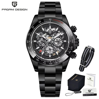 PAGANI DESIGN Orologio meccanico automatico da uomo in acciaio inossidabile, impermeabile 10Bar, sportivo, di lusso casual per uomo