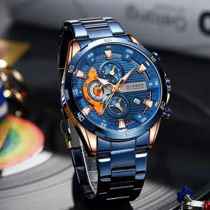 Montre homme de luxe CURREN 8402, neuve, en acier inoxydable, étanche, avec chronographe et éclairage nocturne.