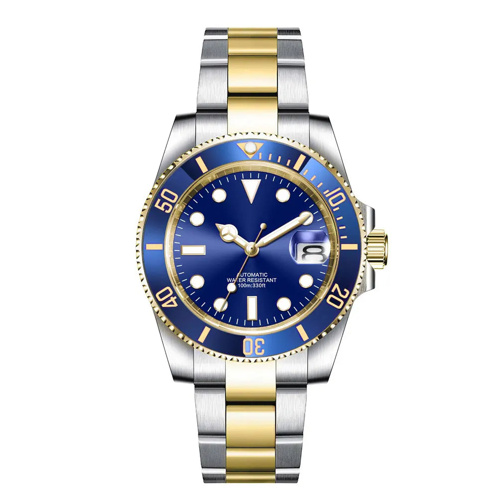 Custom logo NH35 MIYOTA 8215 Automatic Men Watch Luxury Diver Two Tone Gold 316L Stainless Steel Sapphire 10ATM Sterile  Sunburs