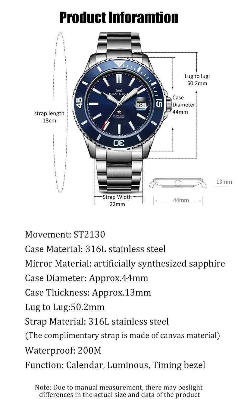 Seagull relogio masculino Men Watch 200m Diving Business Waterproof Fashion Automatic Mechanical Watch Ocean Series 816.32.1523