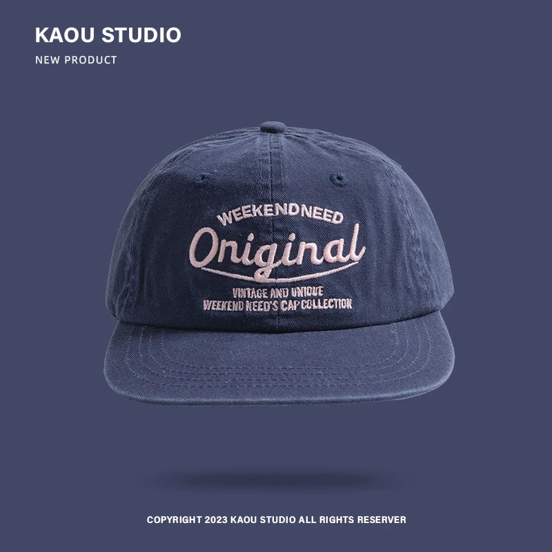 Casquette de baseball printemps-automne à visière souple, brodée, unisexe, style urbain « Street Tide », à visière large et pare-soleil