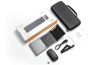 ProtoArc Foldable Keyboard and Mouse, XKM01 Combo for Business Travel 2.4G+Dual Bluetooth Portable  for Laptop iPads Tablets