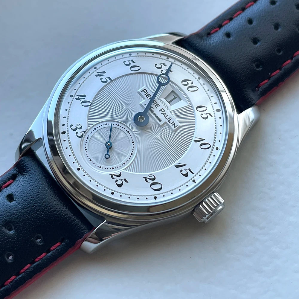 34mm NEW Pierre Paulin Jumping Hour Men Watch White Dial Automatic St17 Mechanical Watch Vintage Date Window relógios masculino