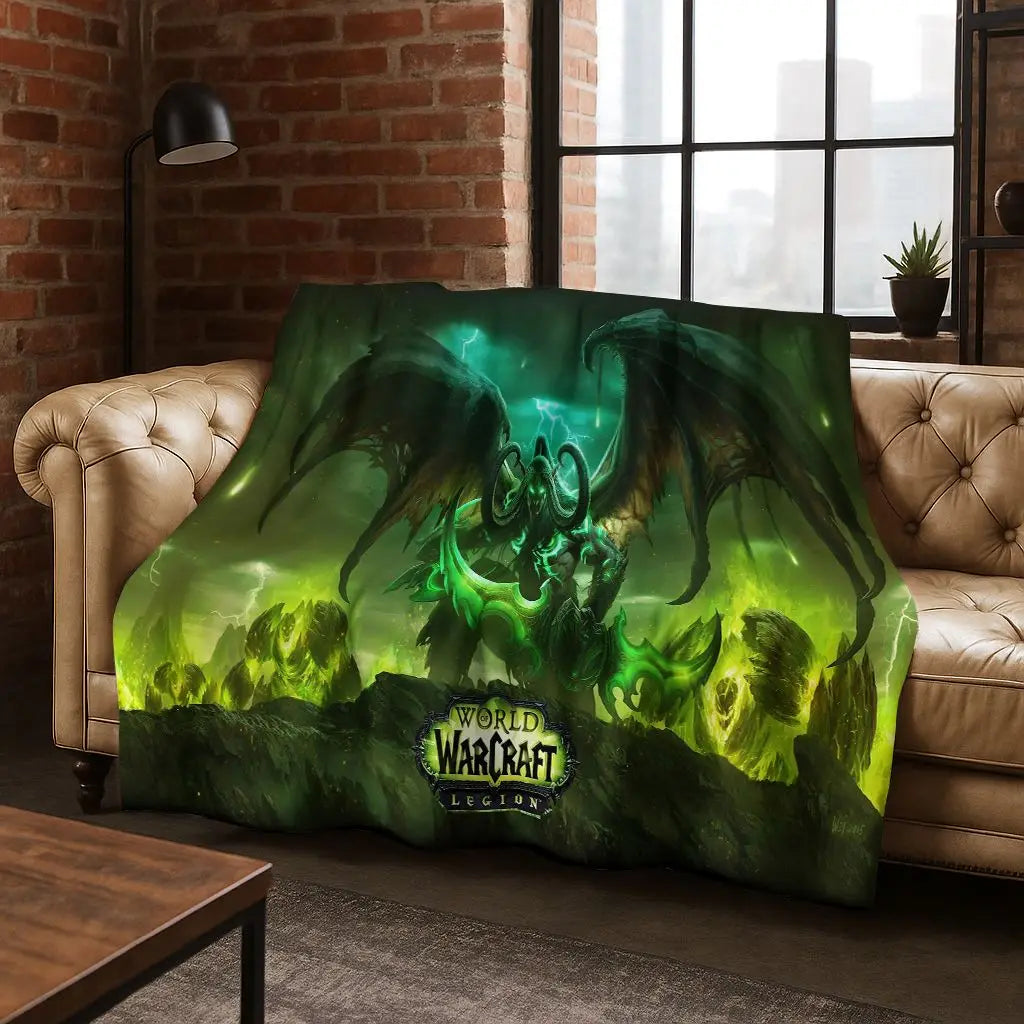 WOW World of Warcraft Arthas Demon Illidan Sylvanas flanellen deken, comfortabele zachte plaid voor thuis, slaapkamer, bed, bankovertrek of cadeau