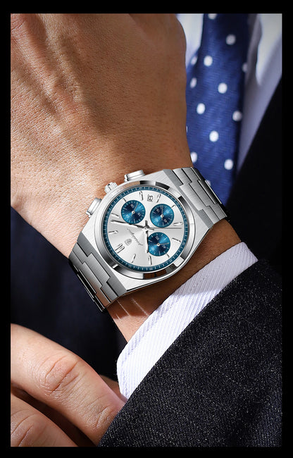 Pánské hodinky POEDAGAR – luxusní chronograf z nerezové oceli, s datem, vodotěsné a s luminiscenčními prvky – sportovní náramkové hodinky s quartzovým strojkem