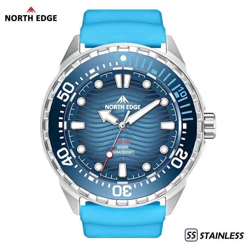 Montre de Plongée Solaire en Titane et Acier Inoxydable Montres à Quartz de Luxe pour Hommes Étanche 300M Autonomie 180+ Jours