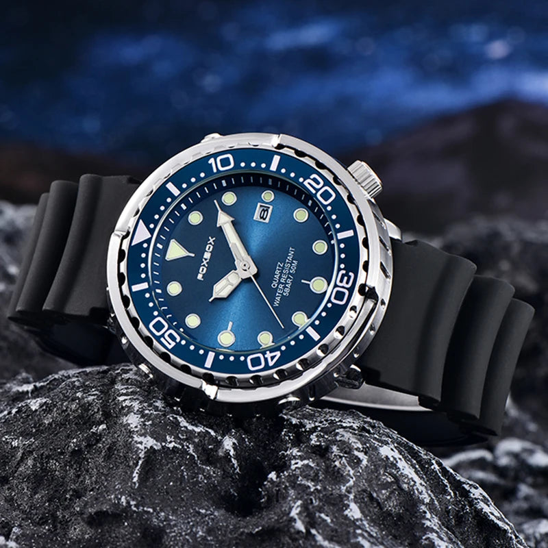 FOXBOX  Top Brand Fashion Diver Watch Men 50ATM Waterproof Date Clock Sport Watches Mens Quartz Wristwatch Relogio Masculino