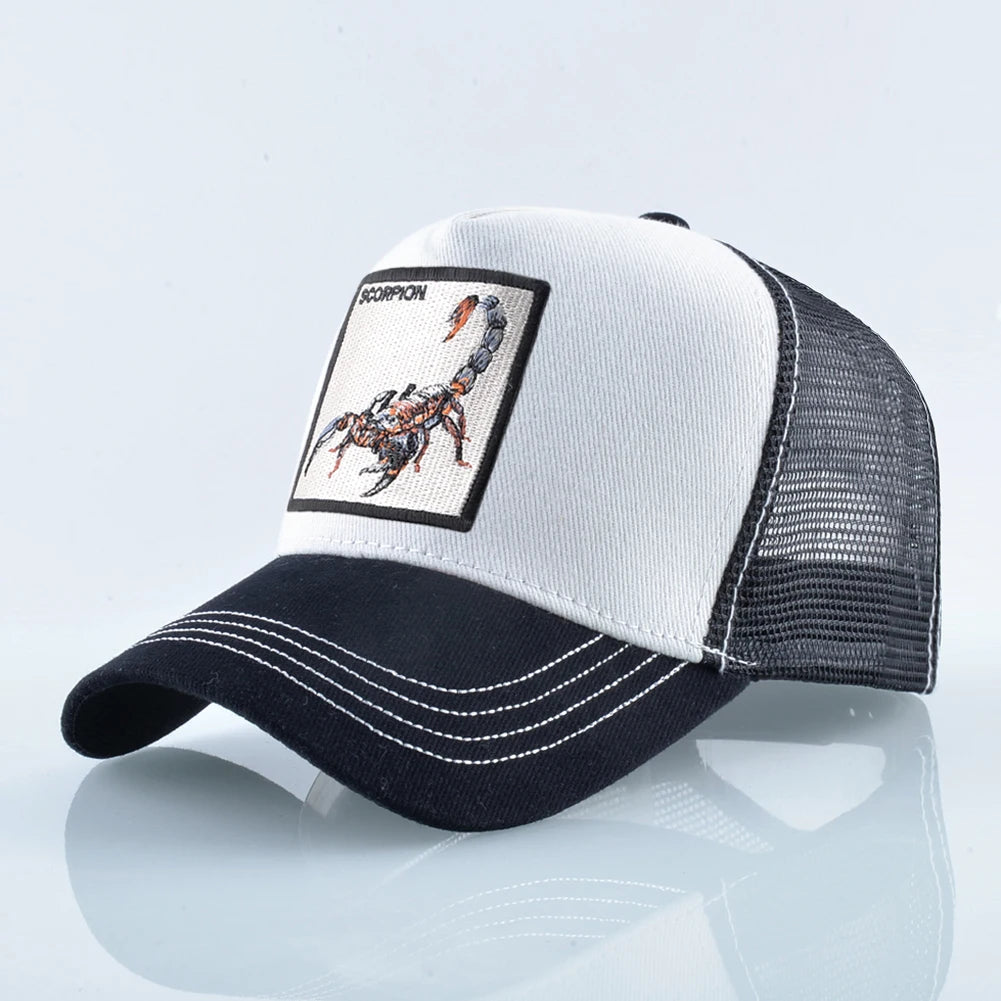 Unisex Trucker Cap With Embroidery Scorpion Patch Men's Baseball Cap Women Snapback Hip Hop Hat Outdoor Breathable Visor Hat