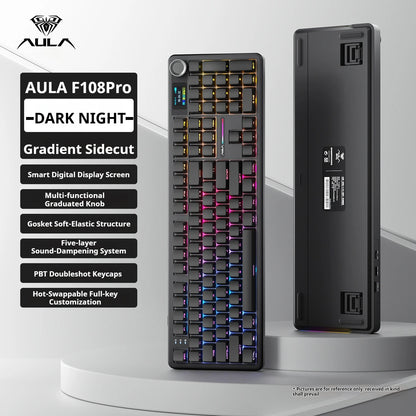 Teclado mecánico AULA F108 PRO personalizado con diseño 100%, retroiluminación RGB, Bluetooth inalámbrico, interruptor HiFi para gaming