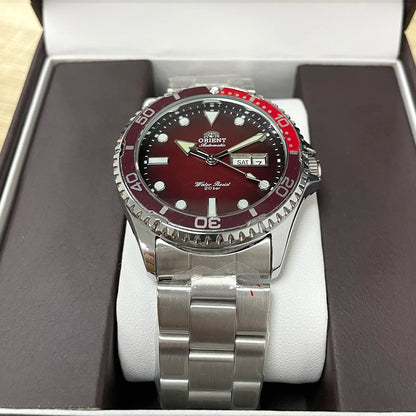 Orient Men's 200M Waterproof Automatic Dive Watch Dial Stainless Steel Bracelet Day Date Self-Winding Luminous Wristwatch